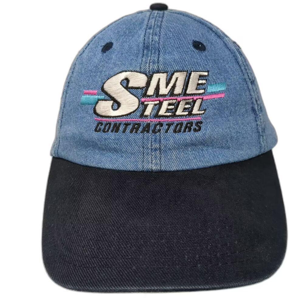 RCC Baseball Cap Blue Black SME Steel Contractors OS Slideback Denim Hat Logo